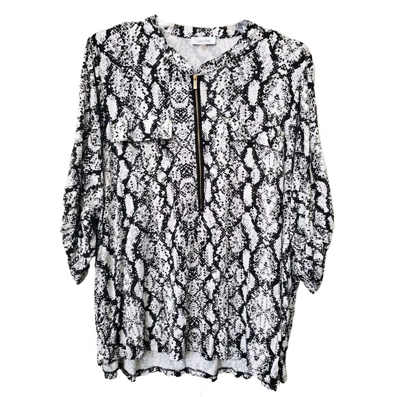 Calvin Klein Snake Print Roll-Tab Sleeve Quarter Zip Blouse Size 3X - Picture 1 of 7